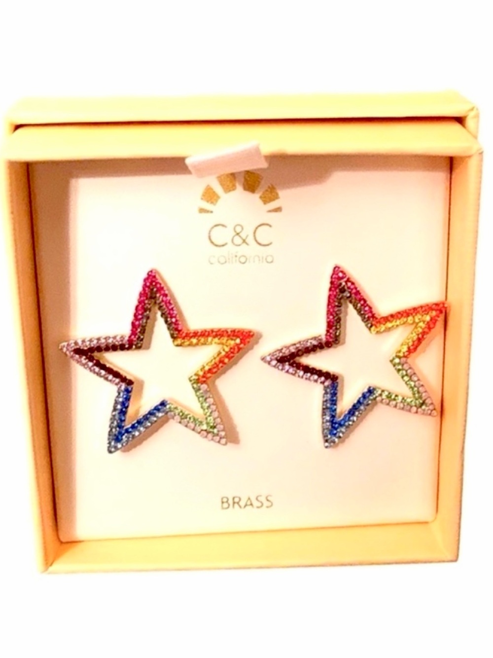 C&C California rainbow crystal star earrings NWOT